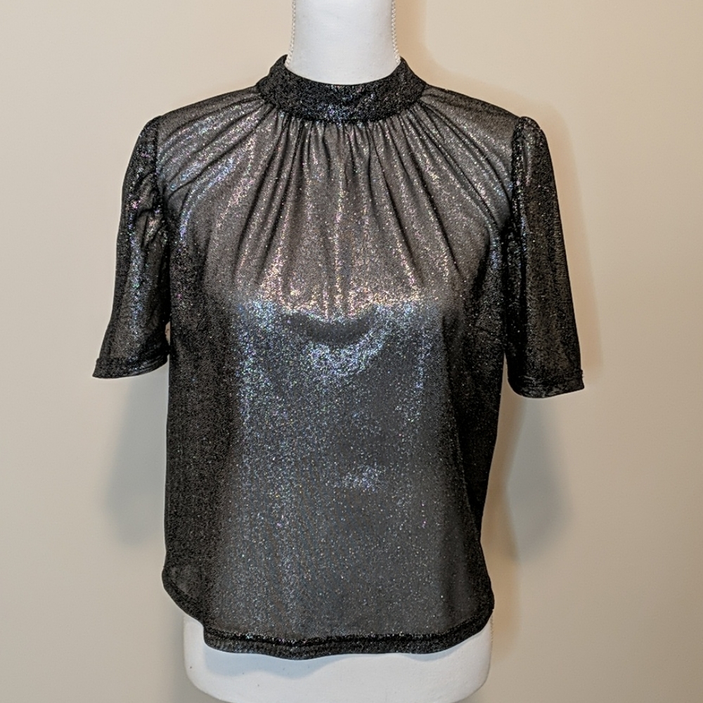 Black and Silver Sheer Women's Tshirt SZ6